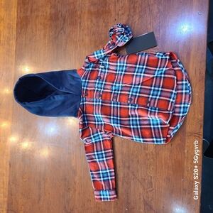 Plaid Red and Blue Kids Shirt with Hood